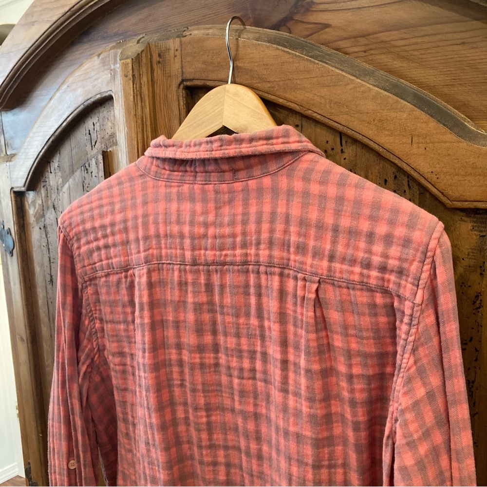 Free People X CP Shades Kayla Gingham Button Down Shirt Pink - Picture 9 of 12